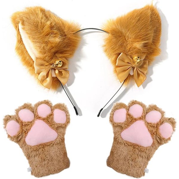 Diadema Con Orejas De Gato Y Lazo Collar Guantes De Garra De Gato Peluche De Cosplay Campana Diadema Para El Cabello Mujeres NiñA Fiesta De Disfraces Adornos Para El Cabello-image