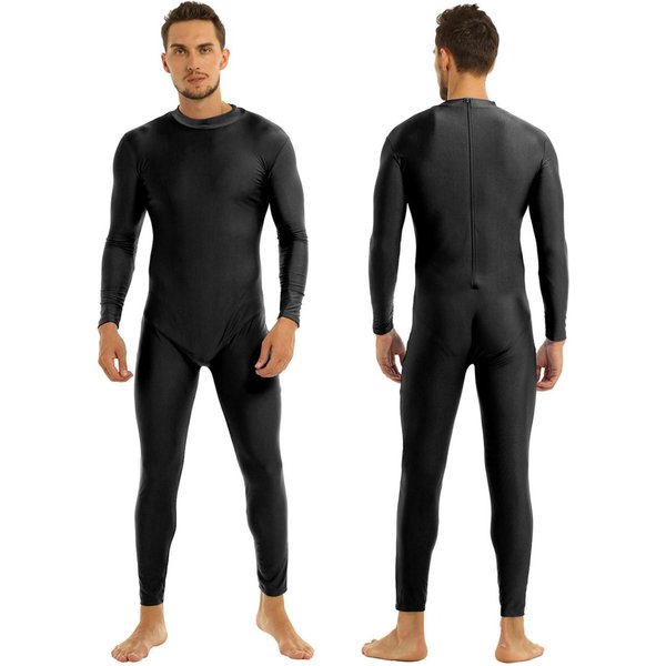 MęSkie JednoczęśCiowe Body Z Golfem, Spandexem, DłUgim RęKawem Unitard Trykot Dancewear X-Large Czarny-image