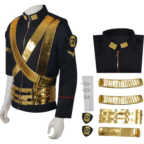 Michael Joseph Jackson Chaqueta CláSica JAM Y CinturóN MetáLico Bala Punk Exactamente Igual ColeccióN Alta Disfraces De Halloween M Black-image