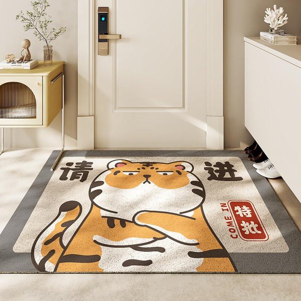 Alfombra De Entrada De Dibujos Animados Shiba Inu Para Puerta De Entrada DoméStica Alfombra De Seda Pvc Antideslizante Para Entrada Alfombra Rascadora De Arena Para EliminacióN De Polvo 45*75Cm-image