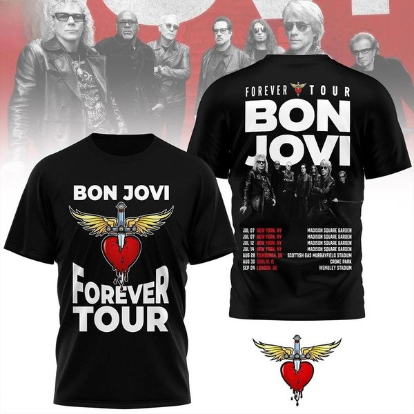 Camiseta Bon Jovi Forever Tour 2026 Verano Nueva Unisex Mujer Unisex Oversized Cuello Redondo AlgodóN Y2K Camiseta GráFica De Banda De Rock Regalo Para Fan S-image