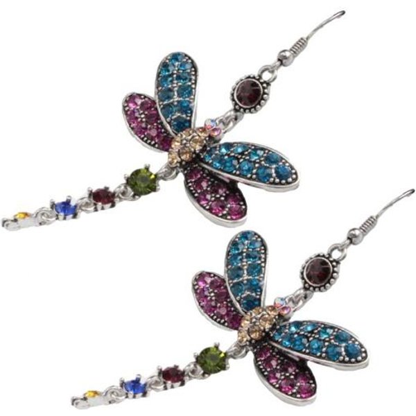 Pendientes Retro Con Forma De LibéLula Con Incrustaciones De Diamantes De ImitacióN Para Mujer, Regalo De JoyeríA Varios Colores-image