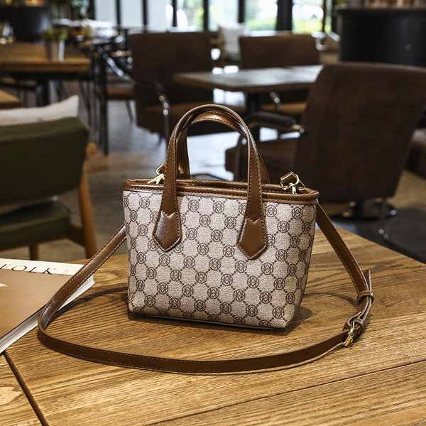 Bolso De Mujer De Moda, Bandolera, Estampado De Letras, Bolso PequeñO De Mano, Tipo Cubo, Cesta Para Verduras, Bolso De Mujer Brown-image