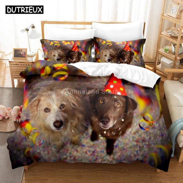 Precioso Juego De Cama DáLmata Para Perro 3D De Lujo Juegos De Funda NóRdica EdredóN Ropa De Cama TamañO Queen King Individual Animal Mascota Blanco Negro EU Single(135X200Cm)-image