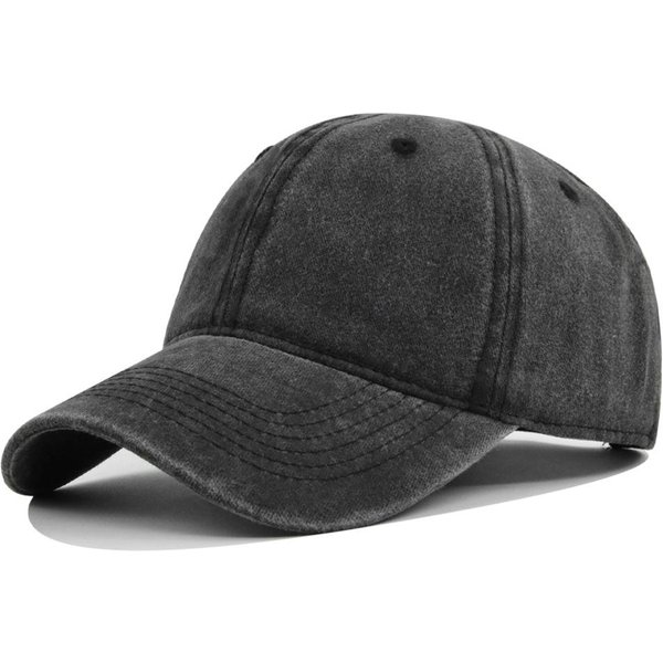 Retro Spierana BawełNiana Czapka Baseballowa MężCzyźNi Kobiety Snapback Czapki Hip Hop Jednolita Czapka Bone Casquette Outdoor Codzienna Sportowa Czapka Czarny-image