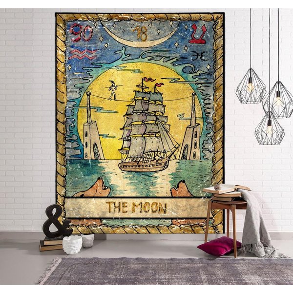 Karta Tarota KsiężYc Gobelin ŚCienny Czarodziejstwo WróżEnie Dekoracja Domu Psychedeliczny Bohema Hippisowski WisząCy W70Xh95Cm-image