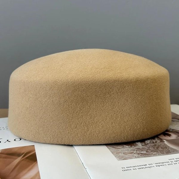 OtoñO Invierno 100% Fieltro De Lana Boinas Sombrero Boda Fiesta De CóCtel Sombrero De PíLdora De Pintor CáLido Fedora Fascinator Gorra De Azafata Para Damas 56-58Cm Beige-image
