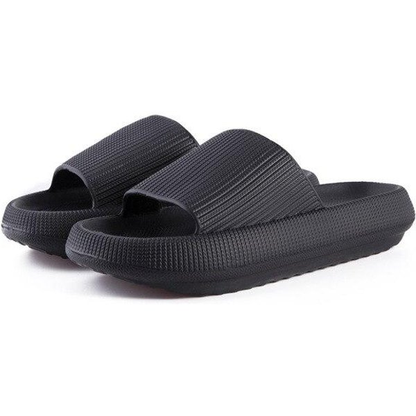 Zapatillas De Plataforma Gruesas Para Mujer, Sandalias Deslizantes De Suela Blanda Eva Para Playa Y Verano, Zapatos Antideslizantes De Ocio Para Hombre Y Mujer Para BañO Interior 36-37(Fit 35-36) Negro-image