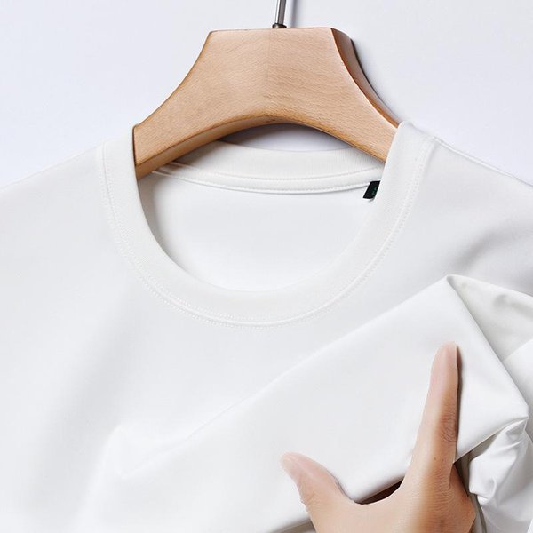 SuéTer Fino De Manga Corta De Seda De Hielo Para Hombre, Verano Nuevo, Fresco, Cuello Redondo, Simple, VersáTil, Camiseta De Color SóLido Xxxxl-image