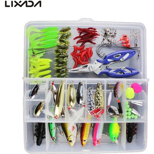 Lixada 73/101/132/232PCS SeñUelos De Pesca Aparejos Cebos Duros Mixtos Cebos Blandos Accesorios De Pesca 101Pcs-image