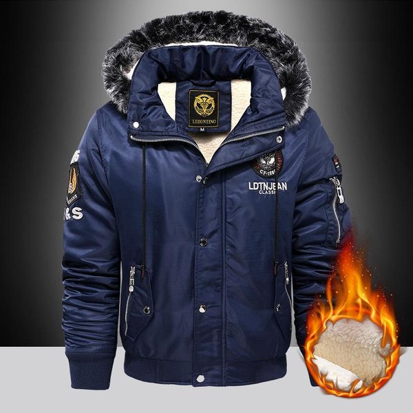 Invierno Nuevo Abrigo Para Hombre Estilo Coreano Cuello De Piel Forro Polar Acolchado De AlgodóN Abrigo Chaqueta Acolchada De AlgodóN Para Hombre Casual Moderno Abrigo Para Hombre Xxxxl Azul-image