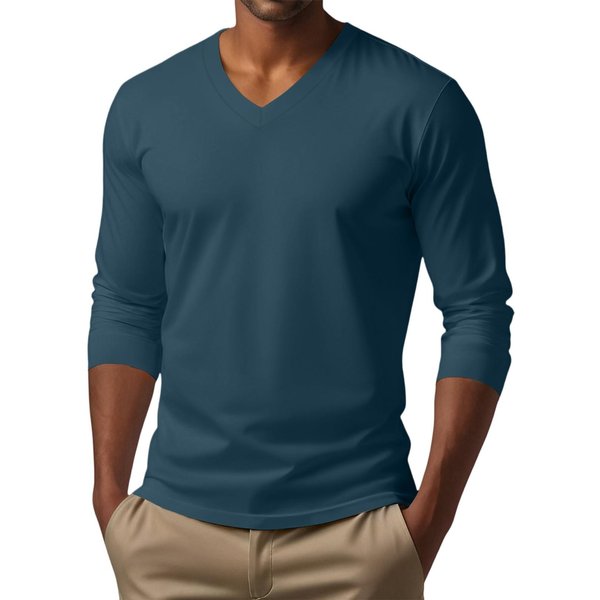 MęSki T-Shirt Z Dekoltem W Serek, Casualowy, W Jednolitym Kolorze, Z DłUgim RęKawem Xxxxxl Black-image