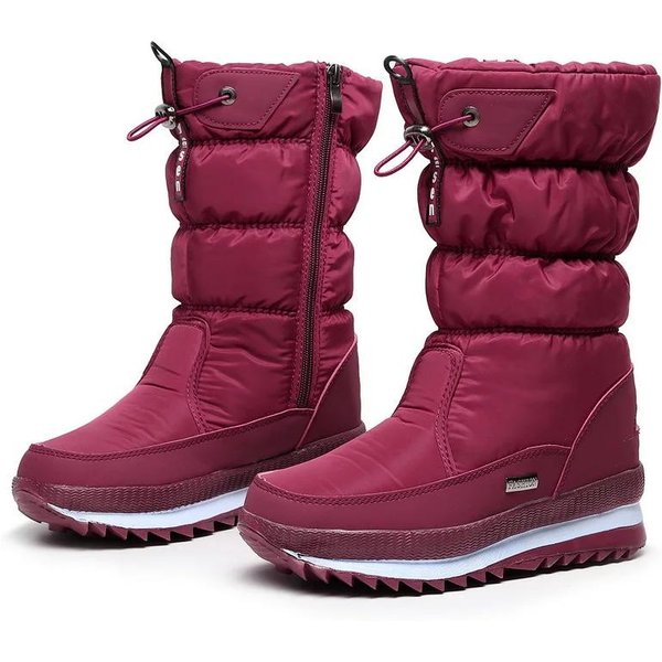Modne Damskie ŚNiegowce Platformowe Zimowe Buty Grube Pluszowe Wodoodporne AntypośLizgowe Buty Modne Damskie Zimowe Buty CiepłE Futro Botas Mujer 37 Czerwony-image
