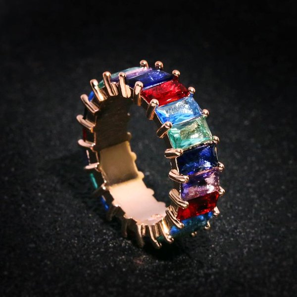 Anillo Europeo Y Estilo Hip Hop N Zirconio De Color Nuevo Personalidad Escalera Zirconio Oro Verdadero No. 7 Black-image
