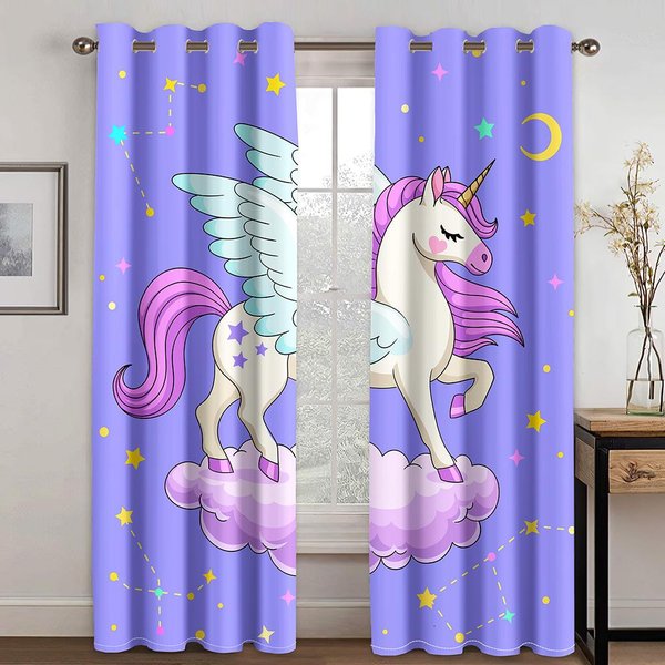 Cortinas De Ventana Estampado 3D Colorido De Unicornio ArcoíRis Para NiñOs Sala De Estar Dormitorio Cocina DecoracióN De Puerta 2 Piezas W50 X H130(Cm)X2&Grommet Top-image