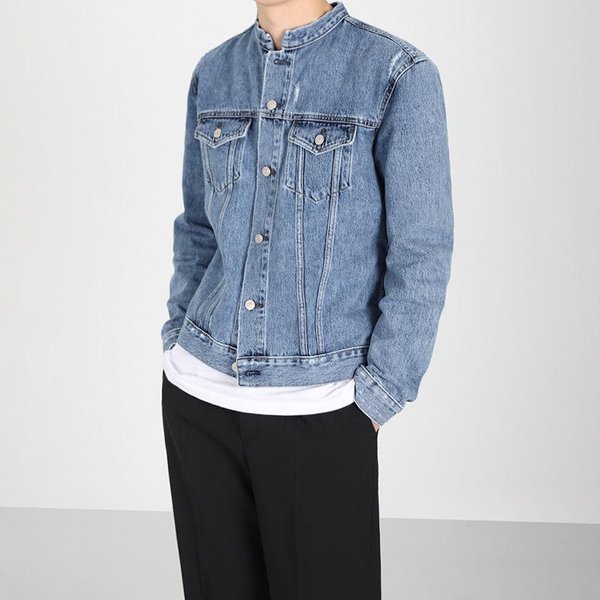 Chaqueta De Mezclilla Para Hombre OtoñO Cuello Alto Bonita Corta Estilo Coreano Moderna Chaqueta De Trabajo 2XL Azul-image