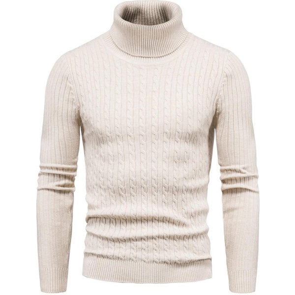 OtoñO E Invierno Cuello Alto CáLido Moda Color SóLido SuéTer De Los Hombres SuéTer Delgado SuéTer De Punto De Los Hombres Camisa De Fondo M Beige-image