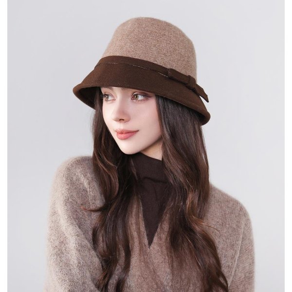 Sombrero De Lana Estilo Hepburn Para Mujer Para OtoñO E Invierno Nuevo Sombrero Cubo Retro FrancéS Con Lazo Elegante CáLido Sombrero De Pescador One Size Gray-image