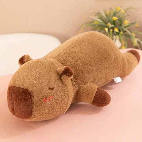 45Cm-100Cm Kawaii Dibujos Animados Capibara Rayado Gigante MuñEco De Peluche Almohada Acostado MarróN Naranja Alas Juguete De Peluche Creativo De Capibara DecoracióN Del Hogar About 65Cm-image