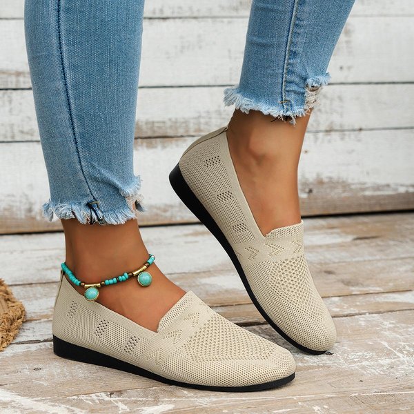 PłAskie OkrąGłE Noski Dzianinowe Buty, Damskie Jednokolorowe Wsuwane Buty Do Chodzenia Z Siateczki, OddychająCe Obuwie Codzienne 43-image