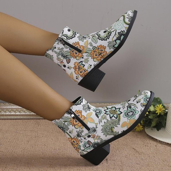 Zimowe Damskie Botki Do Kostki Buty Z Bocznym Zamkiem Dla Kobiet Szpiczasty Nosek Kwadratowy Obcas Buty Damskie Nadruk Nowy Styl Damskie Buty 42 Gray-image