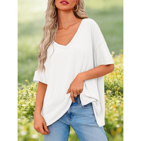 Camiseta De Mujer Oversize Con Cuello En V De Manga Corta Holgada TúNica De Verano XXL-image