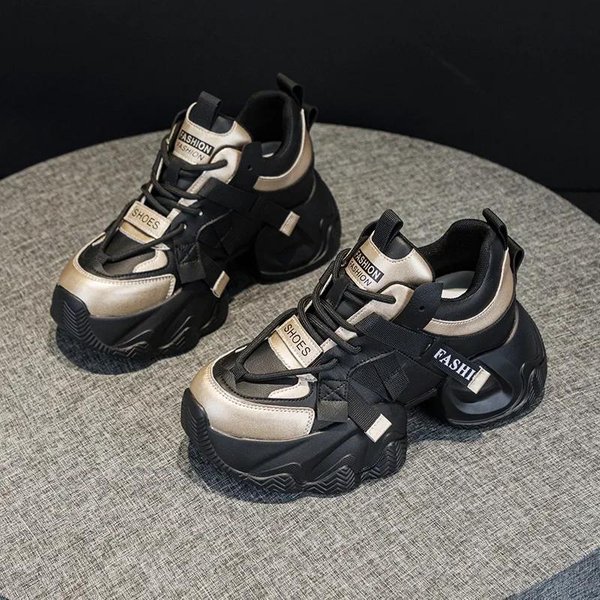 7Cm Cuero Genuino Vulcanizado Primavera OtoñO Casual Plataforma CuñA Zapatillas Gruesas Contorneadas Moda Tacones Altos Zapatos De Mujer 39 Gray-image