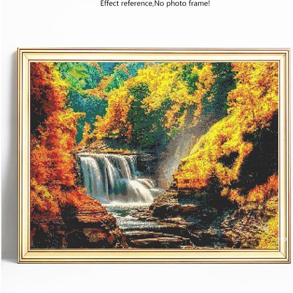 Pintura De Diamantes 5D DIY Paisaje Cascada Bordado Redondo Completo Venta ImáGenes De PedreríA 20X30-image