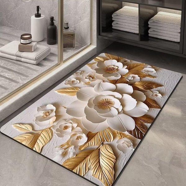Mata łAzienkowa 3D Floral AntypośLizgowa SzybkoschnąCa ChłOnna Mata PodłOgowa Do Drzwi WejśCiowych Do łAzienki 40*50Cm-image