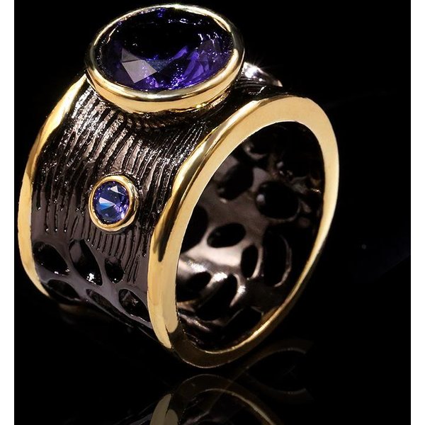 JoyeríA Caliente Europea Y N Piedra PúRpura Con Anillo De Zirconia Chapado En Oro Negro No. 9-image