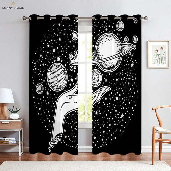 KreskóWkowe ZasłOny Z Planetami I GwiaźDzistym Niebem PokóJ DziecięCy Salon Gabinet Dekoracja Okna ZasłOny MożNa Dostosować 2 Sztuki W50Xh140(Cm)X2Pcs&Grommet Top-image