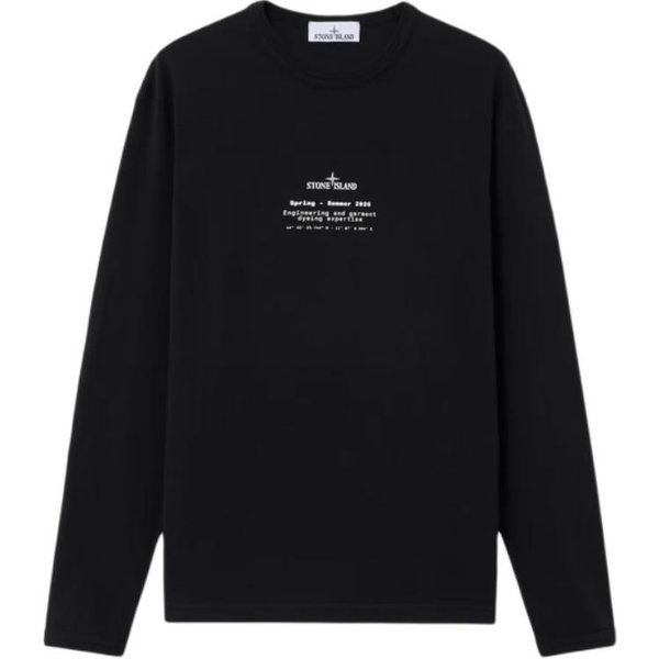Stone Island Ss26 Koszulka Z OkrąGłYm Dekoltem Jednolity Kolor WzóR Kompasu DłUgi RęKaw Unisex Top L1S1521000-03S0292-V0029 XXL Black-image