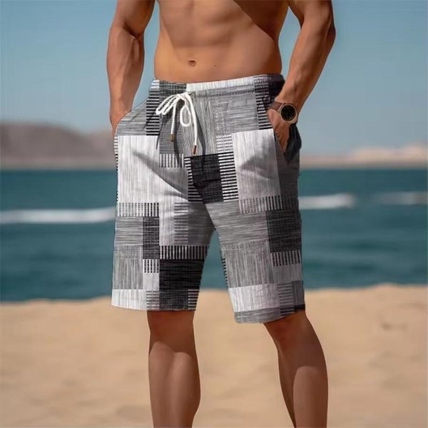 Pantalones Cortos Deportivos Para Hombre, Pantalones Cortos De Playa, Pantalones Cortos De Felpa, Cintura EláStica Con CordóN, Estampado 3D, Cuadros, Rayas, Transpirables, Suaves, Para Uso Diario 6XL-image