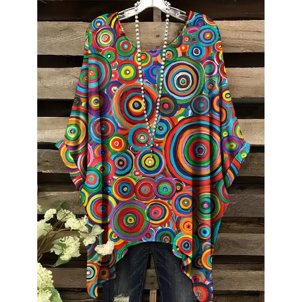 Bohemian Kwiatowy Graficzny Vintage Damski Bohemian Kwiatowy 3D Nadruk T-Shirt KróTki RęKaw OkrąGłY Dekolt Casual ŻYwy 3XL Black-image