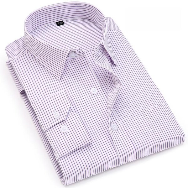 Camisa De Vestir De Negocios A Rayas Para Hombre, Camisa Formal Sin Hierro, Estilo Simple, Manga Larga, Ajuste Regular 4XL White-image