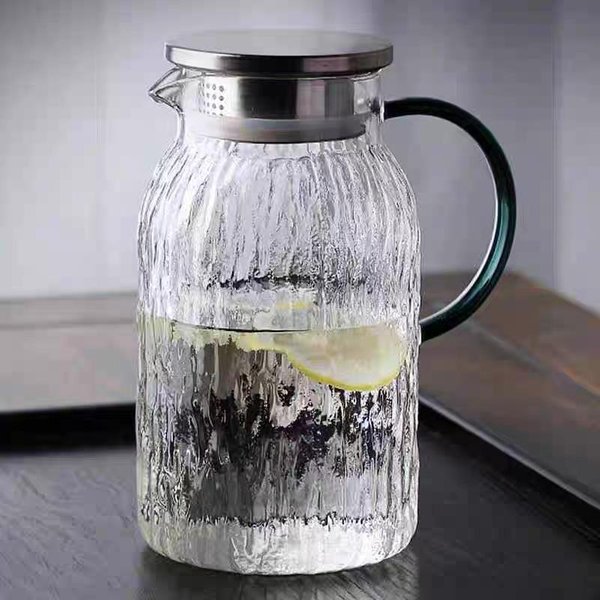 Jarra De Agua FríA Con PatróN Glaciar Vidrio Resistente Al Calor Alto Borosilicato Jarra De Agua FríA Para El Hogar Gran Capacidad Jarra Para Jugo Tetera 1500Ml Gray-image
