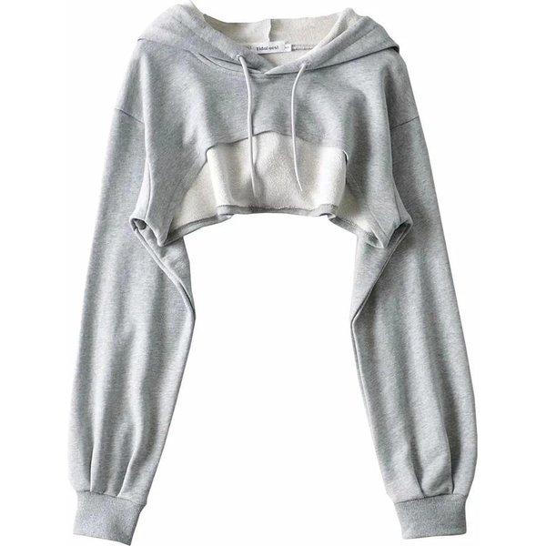 Bluza Z Kapturem Damska Bluza Z Kapturem Osobowość Nieregularna Uprawa Bardzo KróTki Top Damski Z DłUgim RęKawem M-image