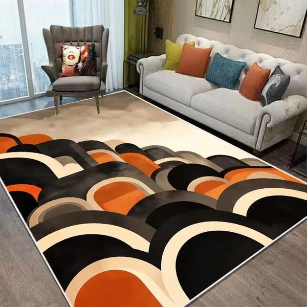Alfombra Grande GeoméTrica Naranja Estilo NóRdico Para Sala De Estar DecoracióN Moderna Alfombra Suave Antideslizante Para Dormitorio Alfombra De ÁRea Grande Para Lado De Sofá 40X60Cm-image
