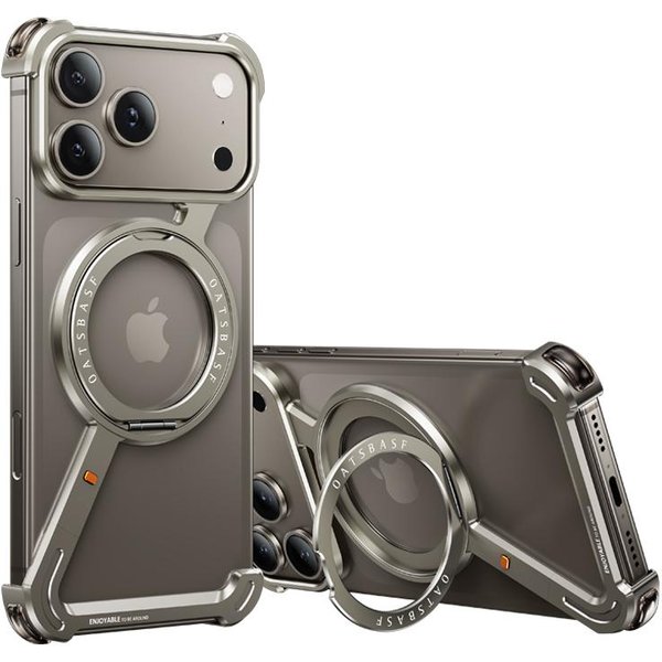 Etui Na Telefon Oatsbasf Do 17 Pro/Pro Max/17/Air Z Obracanym O 360° Stojakiem Metalowa Bezramkowa Magsafe Ochronna Odporna Na WstrząSy Iphone17 Pro Max Gray-image
