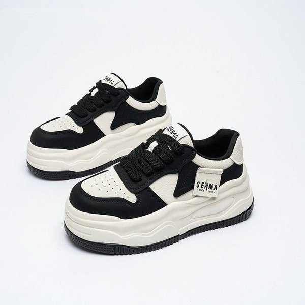 Primavera Nuevo Suela Gruesa Aumento Casual Zapatos De Tablero Zapatos Casuales Blancos PequeñOs Con Suelas Muffin Para Mujer 40 Negro-image