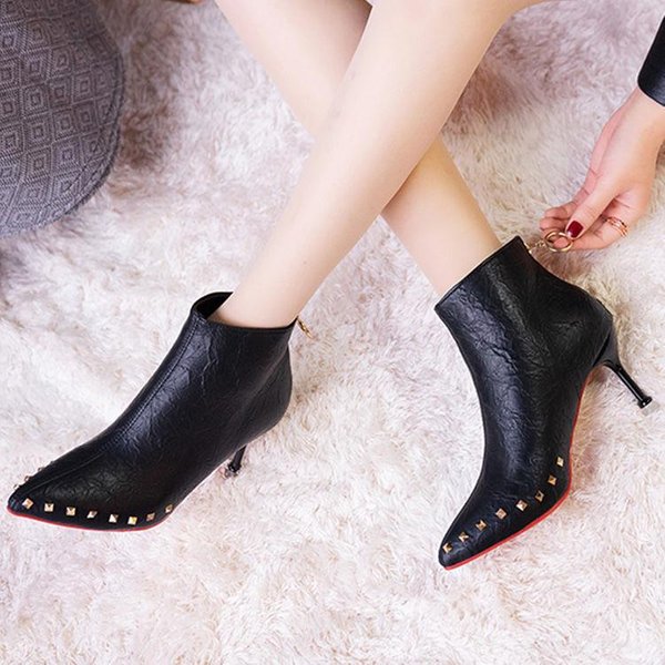 Botines De Tobillo De TacóN Alto Fino De Punta Para Mujer Zapatos De Fiesta Para Mujer Remaches Botines Sexy 35-image