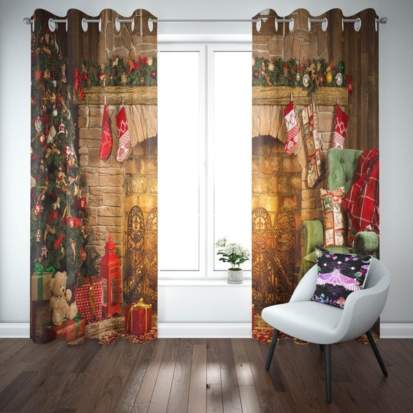 Cortinas De Navidad 2024 Para Sala De Estar Cortina Para Sala De Estar Dormitorio DecoracióN EstéTica Cortinas De Copos De Nieve 2 Paneles DecoracióN Del Hogar W60H60(Cm)X2Pcs&Grommet Top-image
