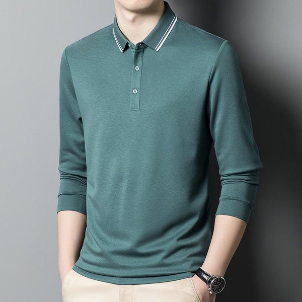 Camisa Polo De Negocios Para Hombre De OtoñO Con Cuello Solapa Holgada Ropa De Casa Sencilla Casual Camiseta De Manga Larga Xxxxl-image