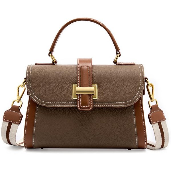 Bolso De Cuero De Capa Superior Textura De Alta Gama Bolso De Moda Bolso Bandolera Nicho Lujo Ligero Bolso De Hombro ÚNico Todo Cuero Mujer Brown-image