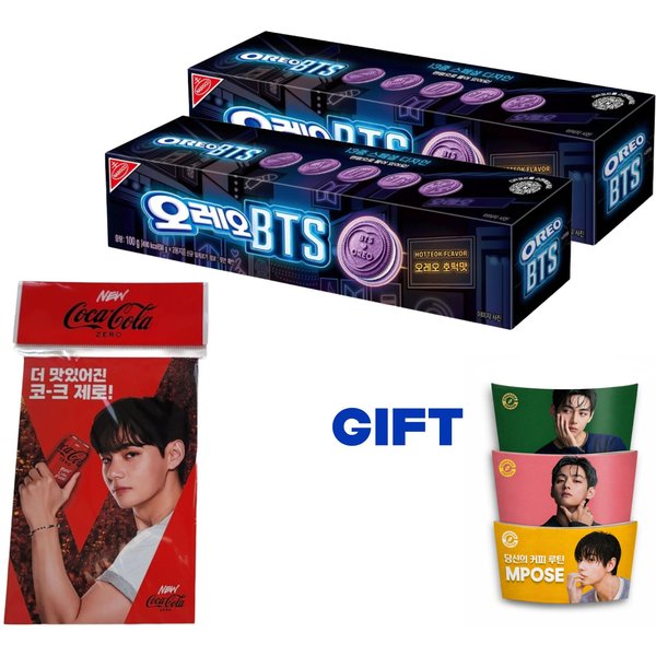 Hotteok EdicióN Limitada BTS X Oreo (Panqueque Dulce Coreano) Galleta De Sabor + Vaso Para Café De BTS V Con Funda 3 Tipos Set De Regalo-image