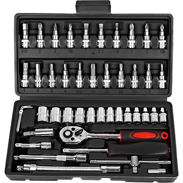 Juego De 46 Piezas De Llave De Carraca Y Vasos Herramientas 1/4 De Pulgada Destornillador Kit De ReparacióN Vaso Combinado Negro-image