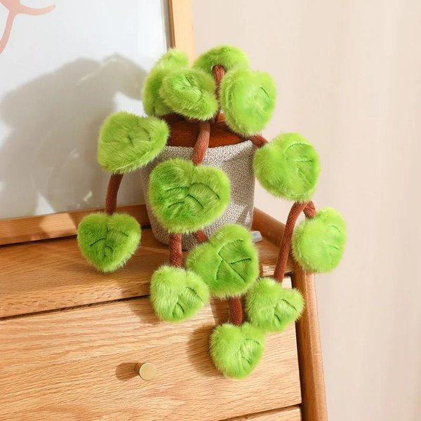 Urocza Zielona PnąCa Pluszowa RośLina W Doniczce MięKki Puszysty Sztuczny WisząCy RośLinny Pluszak Lalka Kawaii Z LiśćMi W KształCie Serca Pluszak Prezent Urodzinowy 15Cm-image