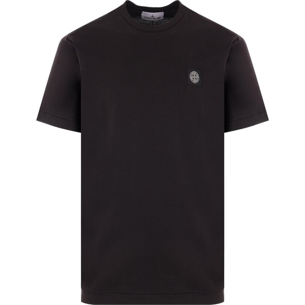 Stone Island FW24 BawełNiana Jednokolorowa Koszulka Z Naszywką Z OkrąGłYm Dekoltem KróTki RęKaw MęSkie Top Czarny 811524113-A0029 S Black-image