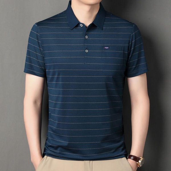 Polo De Negocios Verano Nueva Moda Urbano Solapa Camiseta Rayada De Hombre Manga Corta Mediana Edad Y Adulto Mayor Casual 3XL-image