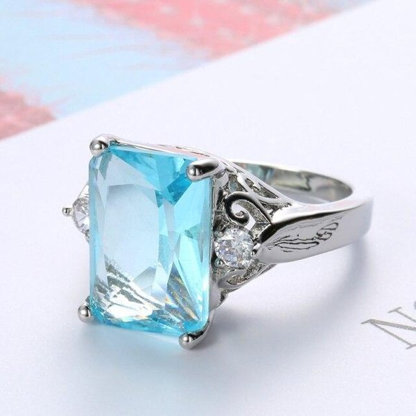 925 Sterling Silver ProstokąT Cyrkon PierśCionki Dla Kobiet Proste Vintage Niebieski Kamień Szlachetny Rocznica śLubu Fine Jewelry 10 Niebieski-image